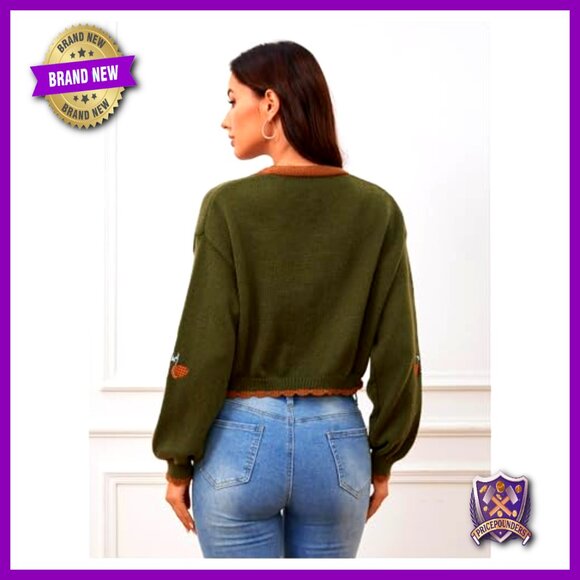 Floral Embroidered Cropped Cardigan, Loose Fit, V-Neck, Button Front, Fall - Picture 2 of 7